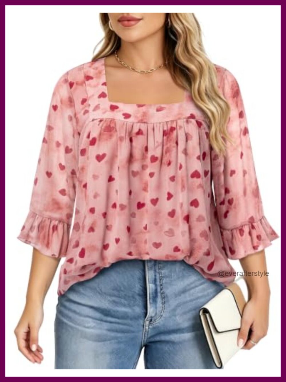 Plus Size Chiffon Blouse 3/4 Ruffle Sleeve Square Neck Tunic Top